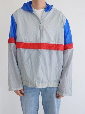 VTG '80s WB Sports Windbreaker Jacket Blue Grey Packable Gorpcore Sporty Mens L
